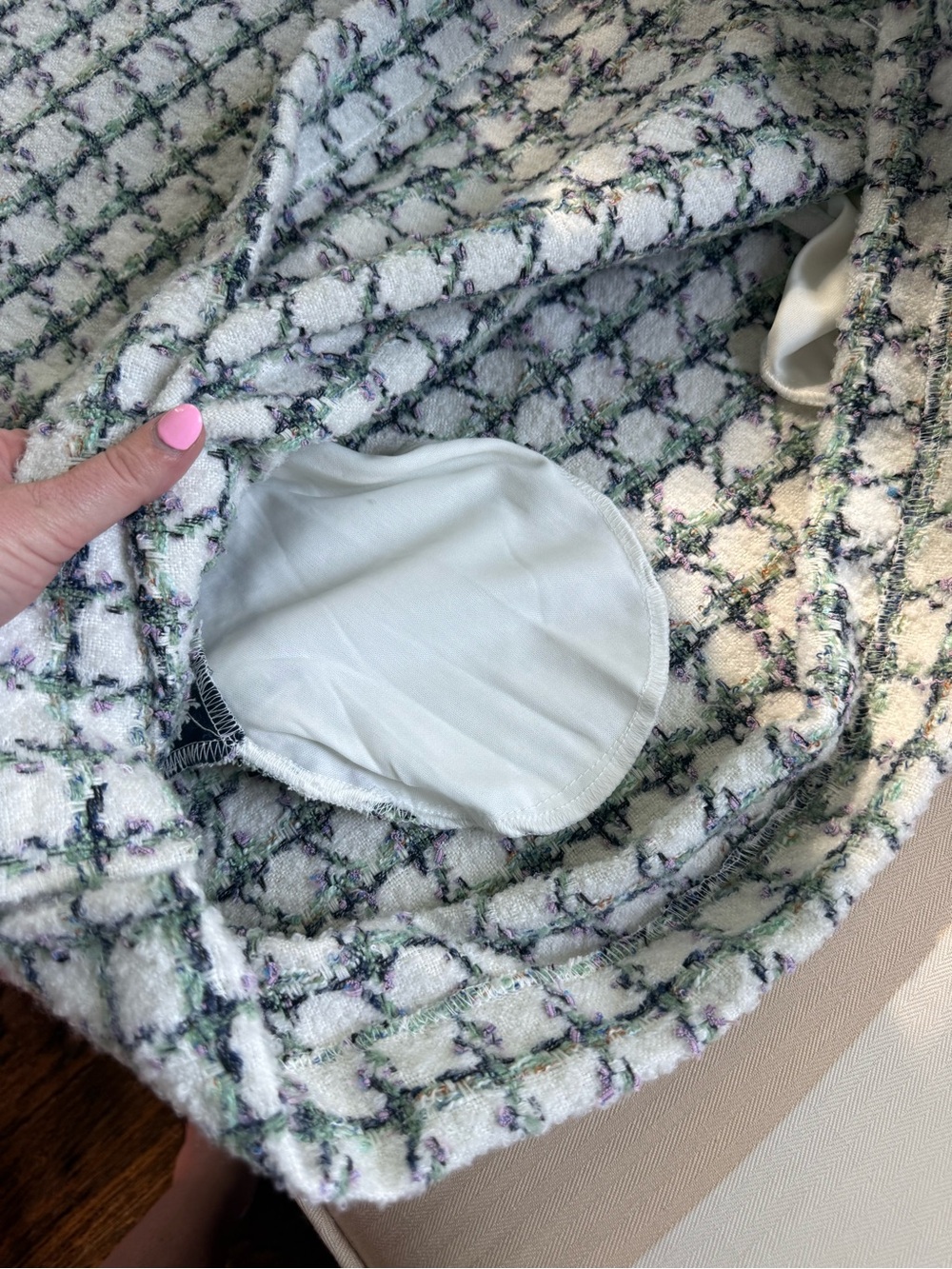 MARBLE Tweed Jacket with Black Trim and Pastel Accents - Picture 9 of 11